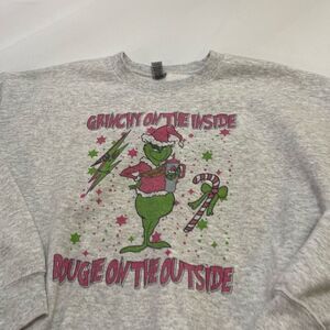 Gildan Heavy Blend Grinch Grey Sweatshirt Size Large